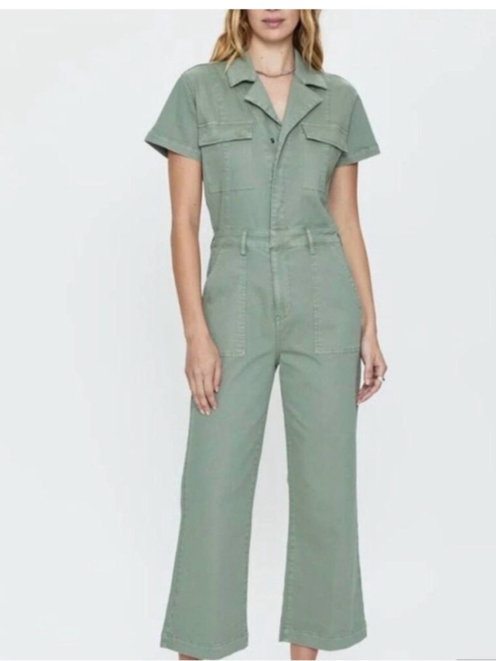 Pistols Utility Short-Sleeve Jumpsuit in Sage Green- M